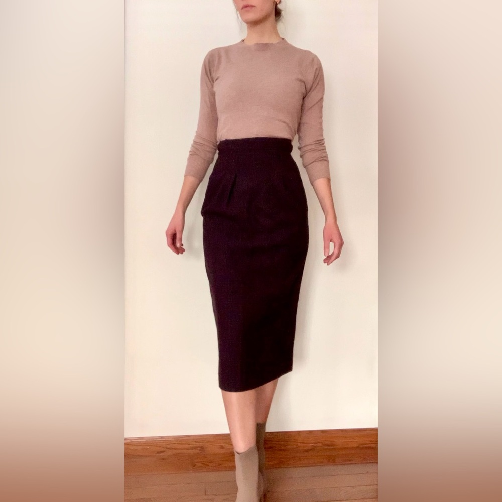 Woolrich Wool Pencil Skirt 1980s Women’s VTG Size 6 Purple / Navy Plaid USA Made